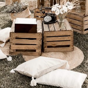 Caisses pommes & coussins boheme